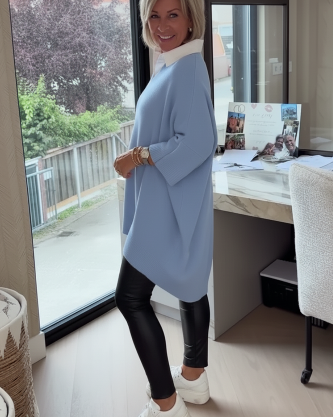 Camisola casual com mangas decoradas e estilo folgado