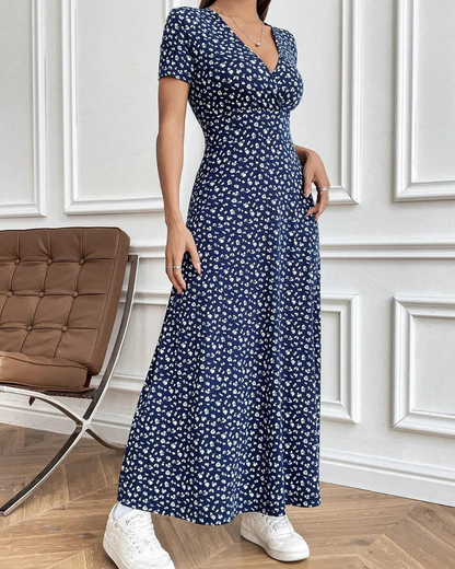 Vestido longo elegante e casual com decote em V