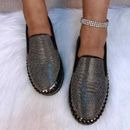 Sapatos slip-on respiráveis para mulher com plataforma e strass
