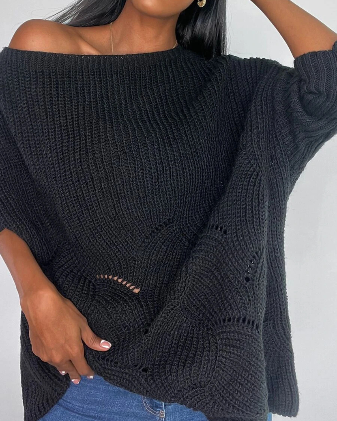 Camisola Unicolor com Gola Assimétrica para Mulher