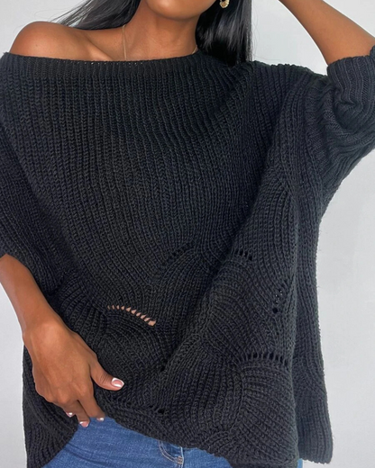 Camisola Unicolor com Gola Assimétrica para Mulher