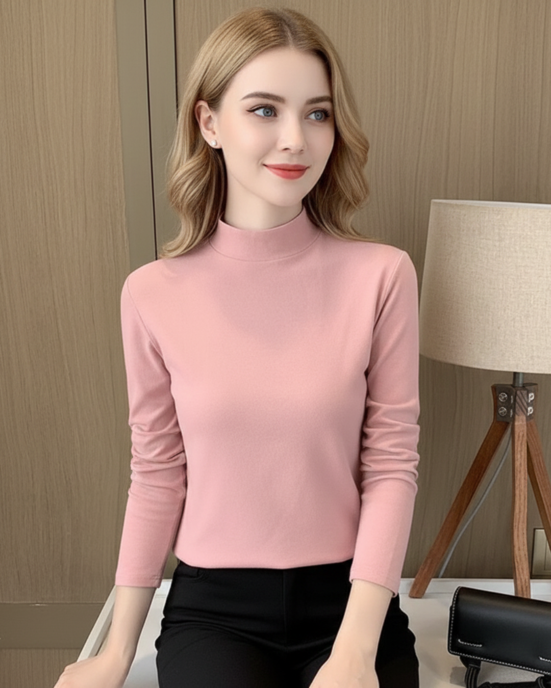 Camisola de manga comprida com gola alta para mulher