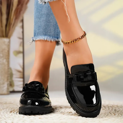 Sapatos de Couro de Cor Sólida para Mulher com Sola Grossa