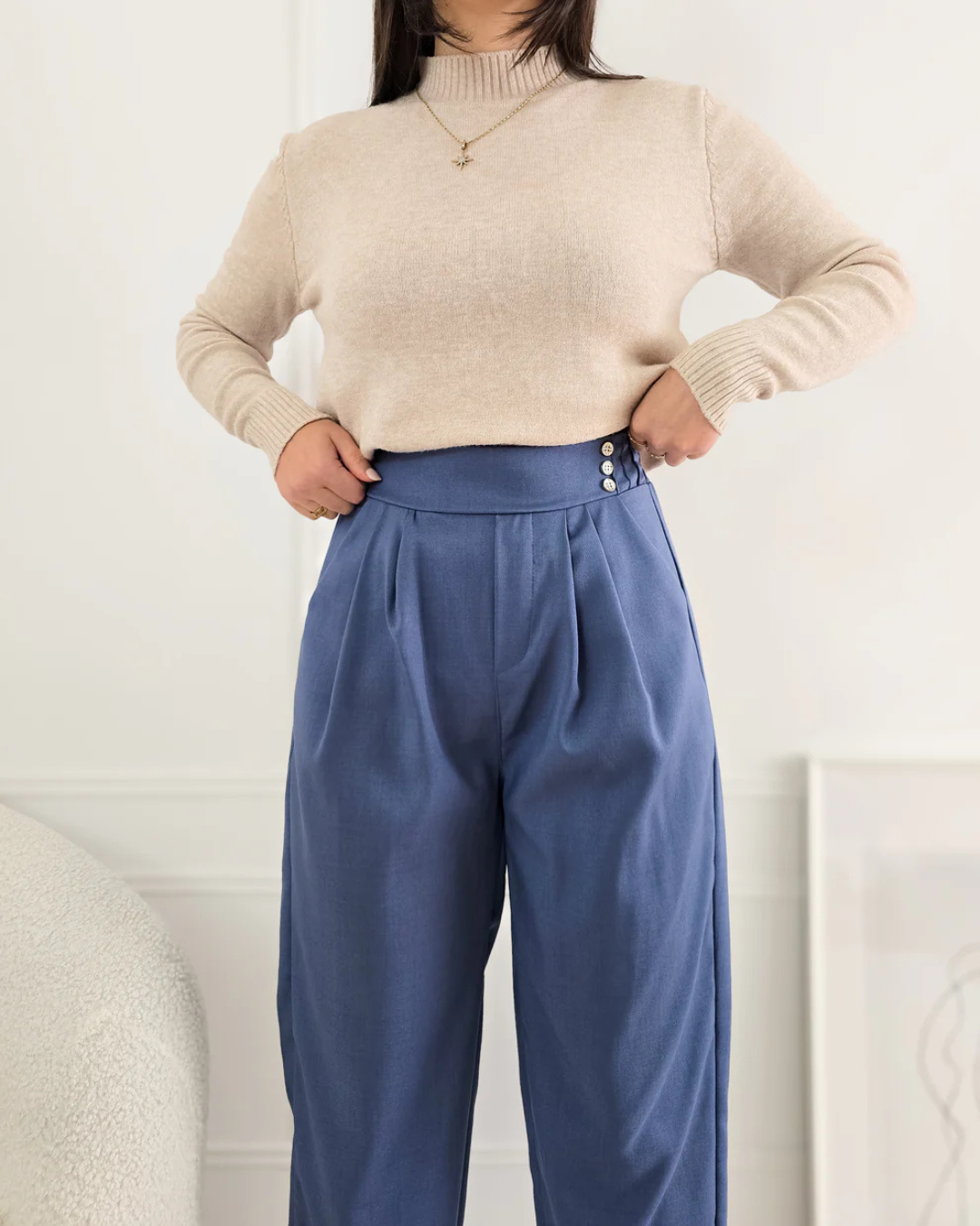 Calças sociais fluidas de cintura alta para mulher