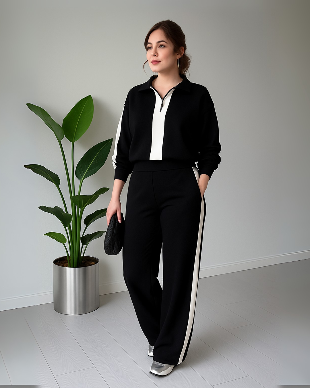 Conjunto de duas peças para mulher, estilo confortável e elegante