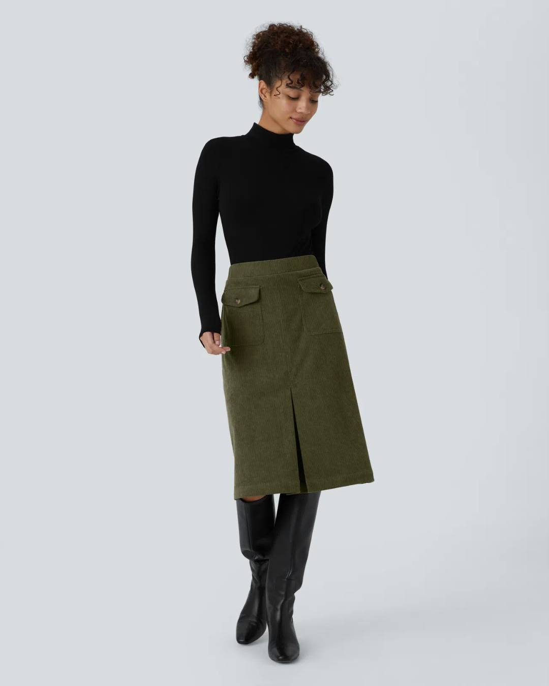 Saia Casual para Mulher com Bolsos e Aba Lateral à Frente