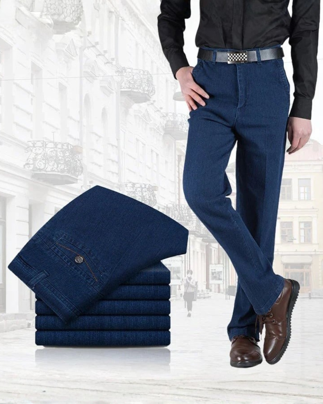 Calças de ganga justas de cintura alta para homem