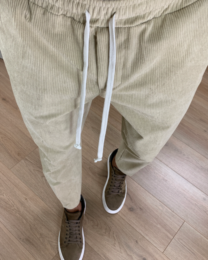 Calças de corte reto com cintura ajustável com cordão para homem