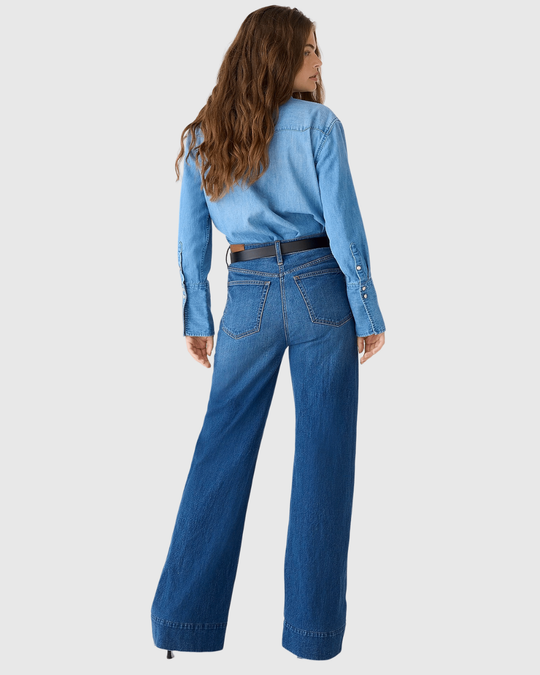 Calças de Ganga de Perna Larga de Cintura Subida com Controlo da Barriga