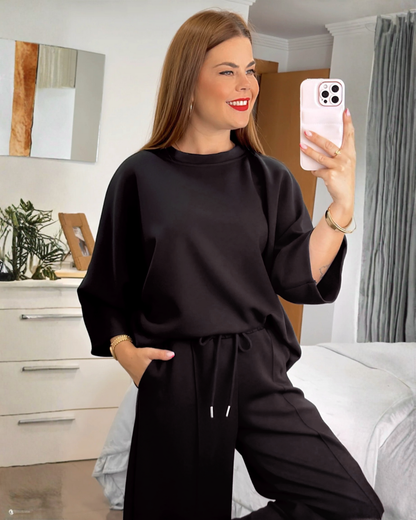 Conjunto de camisa e macacão largo para mulher