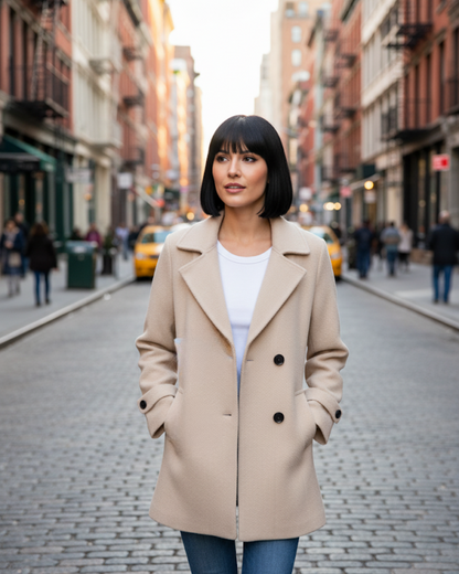 Casaco elegante informal de outono com gola ajustada para mulher