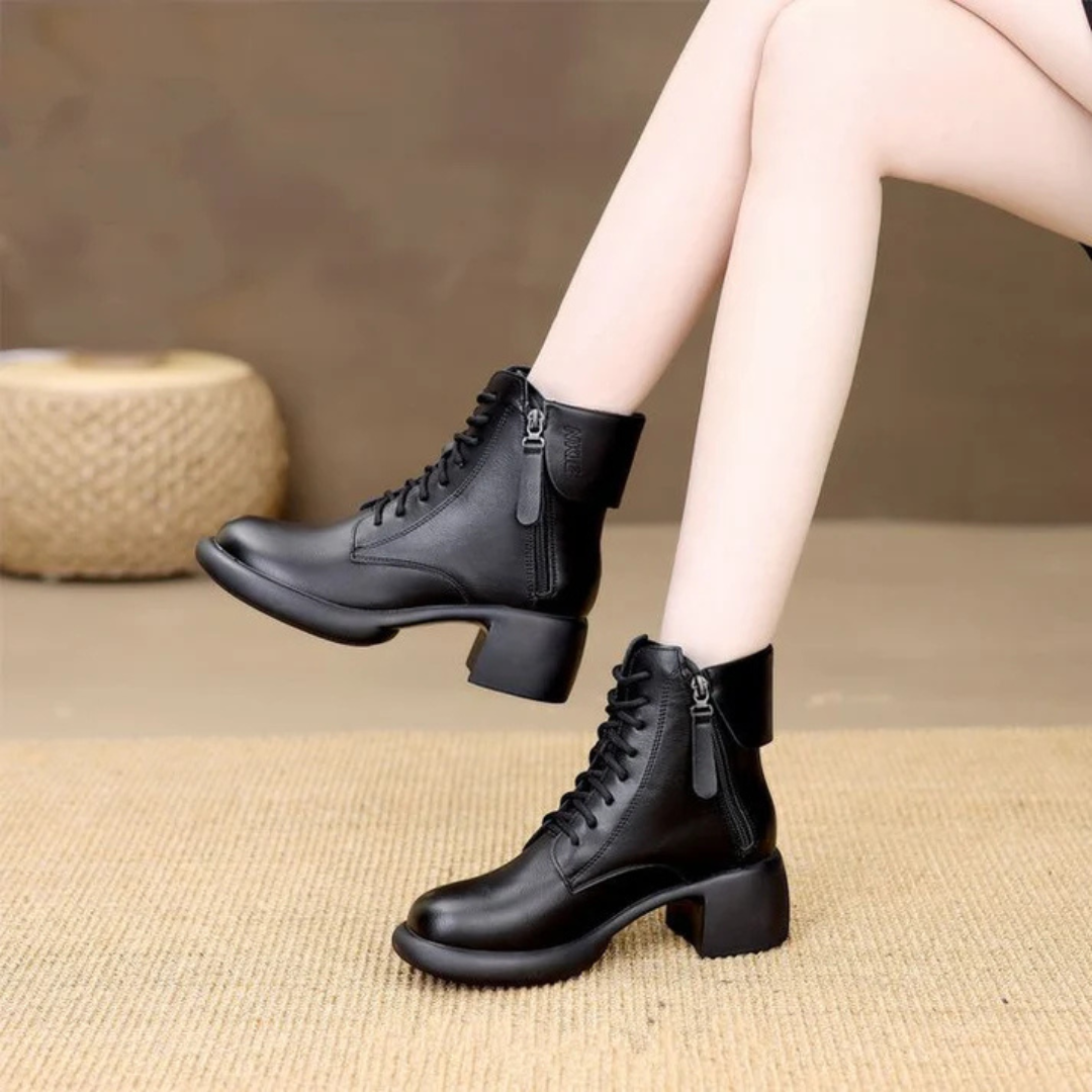 Botas de Couro com Fecho de Correr para Mulher