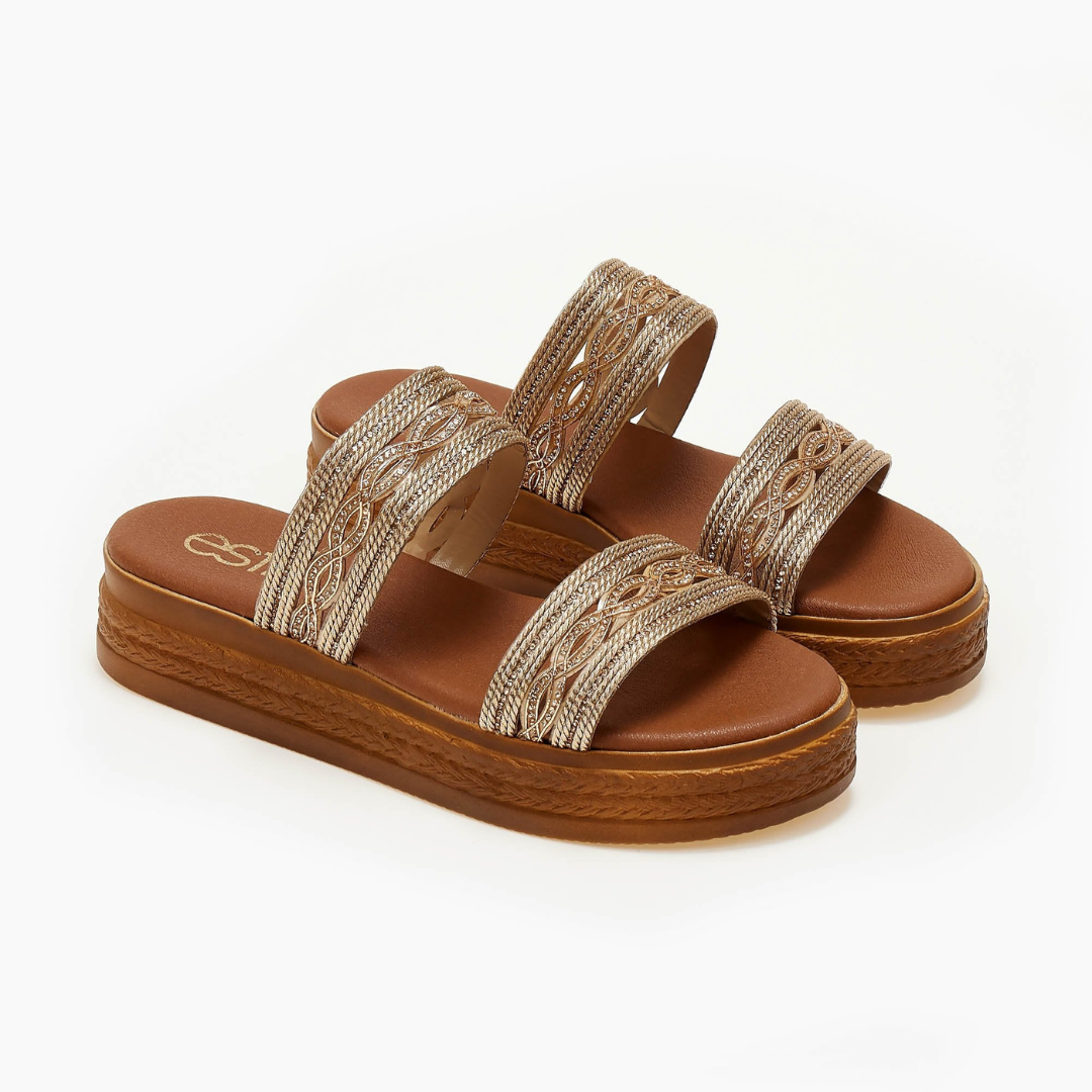 Sandálias rasas com forro estriado Estilo