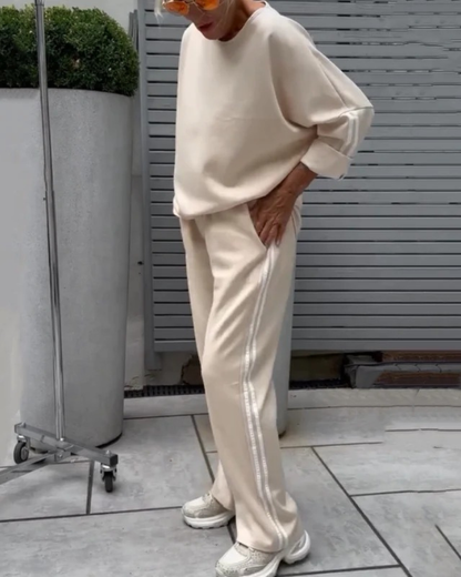 Conjunto Casual de Top e Calças de Perna Larga para Mulher