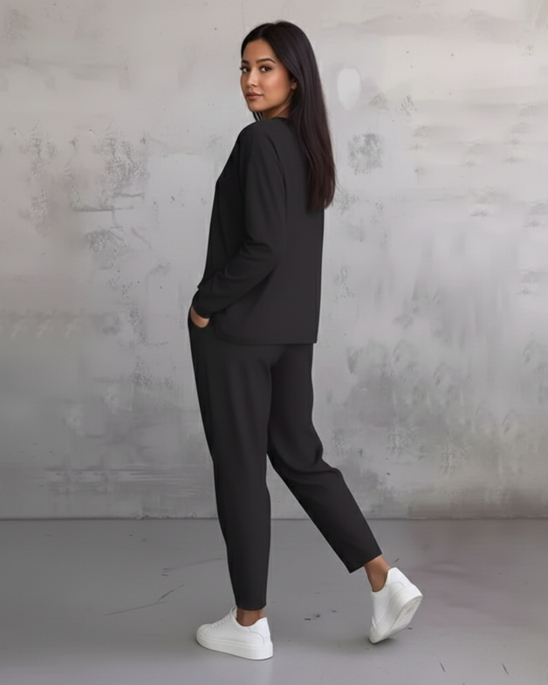 Conjunto de Camisola de Manga Comprida e Calças Casuais para Mulher