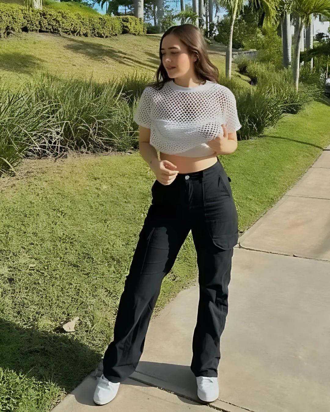 Calças Cargo de Ajuste Reto e Regulável para Mulher