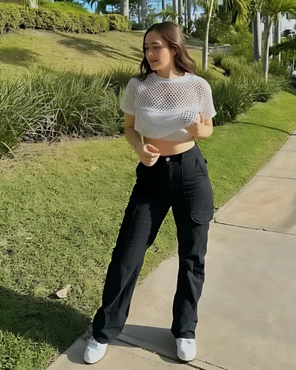 Calças Cargo de Ajuste Reto e Regulável para Mulher