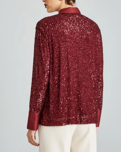 Camisa de Festa com Gola e Lantejoulas Brilhantes para Mulher