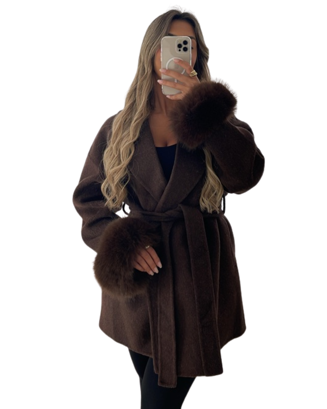 Sobretudo Midi de Lã com Detalhes de Pelo para Mulher