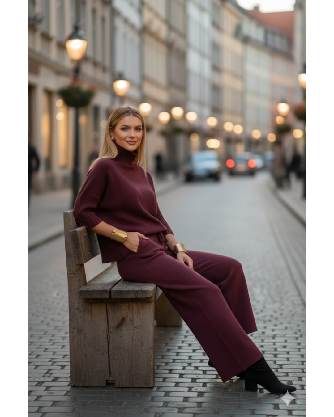 Conjunto de malha e mangas três quartos de 2 peças para mulher