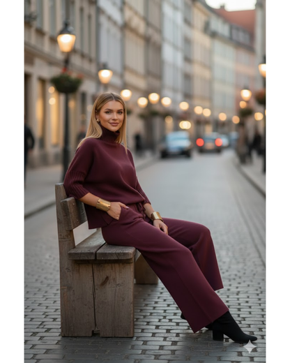 Conjunto de malha e mangas três quartos de 2 peças para mulher