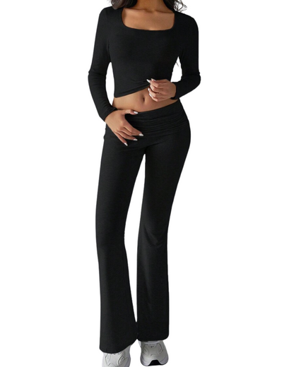 Conjunto de 2 Peças para Mulher com Top de Manga Comprida e Calças de Corte Justo