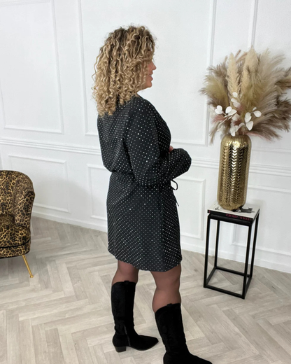 Vestido elegante tipo blazer cruzado com Glitter