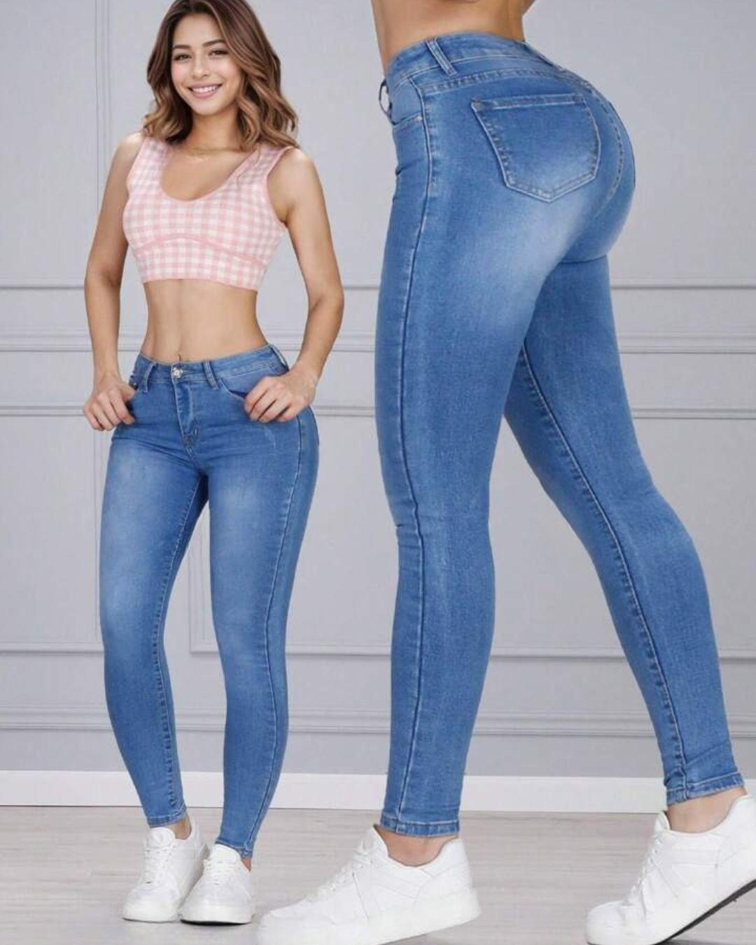 Calças de Ganga Justas com Efeito Push-up e Modelador