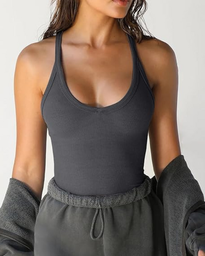 Blusas de Treino Femininas com Decote em V e Costas Cruzadas (OFERTA 2X1)