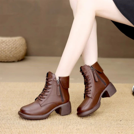 Botas de Couro com Fecho de Correr para Mulher