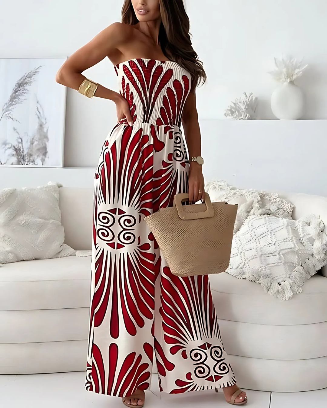 Macacão sem alças franzido