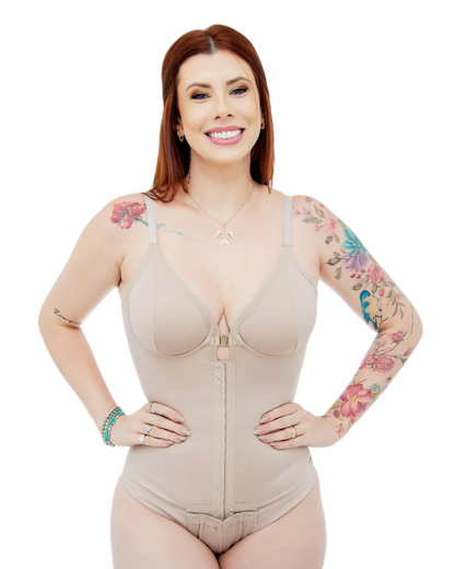 Body Modelador com Soutien de Alta Compressão e Fecho de Colchetes