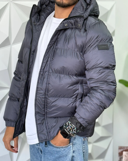 Casaco acolchoado com capuz de estilo urbano para homem