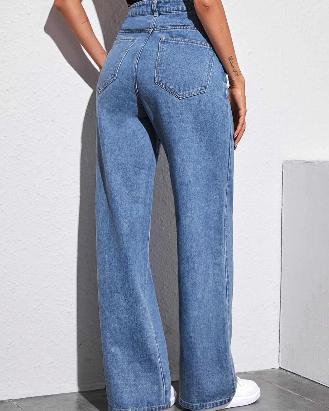 Calças de Ganga Leves de Perna Larga com Cintura Alta e Estilo Descontraído