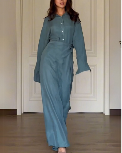 Conjunto Casual de Duas Peças com Camisa e Saia e Calças