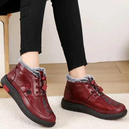 Botins de Couro Feitos à Mão Com Sola Antiderrapante para Mulher