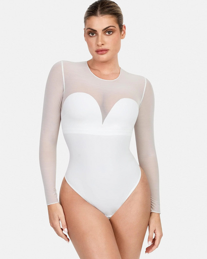 Modelador de Corpo Ilusão em Malha com Mangas Compridas para Controlar a Barriga