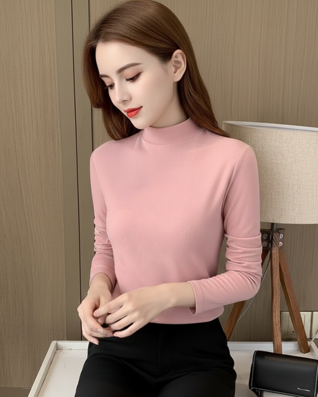 Camisola de manga comprida com gola alta para mulher