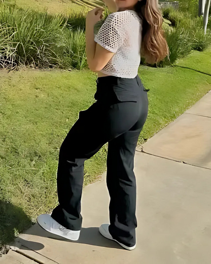 Calças Cargo de Ajuste Reto e Regulável para Mulher