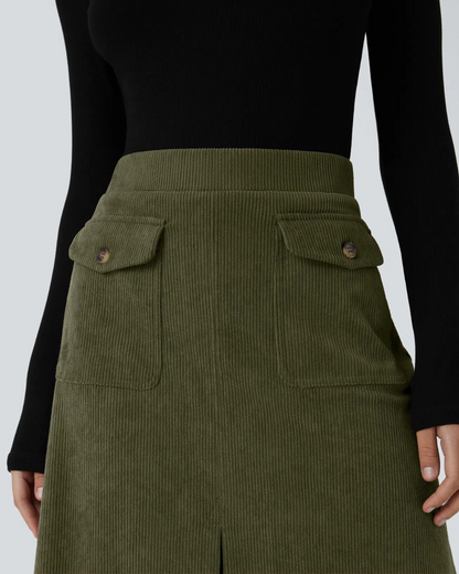 Saia Casual para Mulher com Bolsos e Aba Lateral à Frente