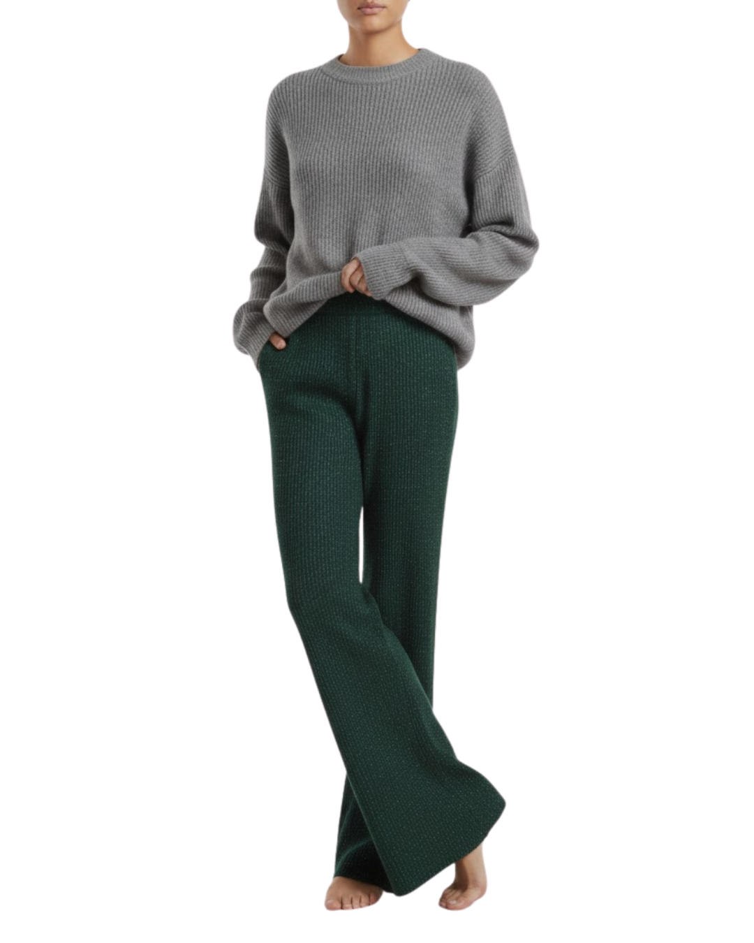 Calças de Perna Larga com Toque de Brilho para Mulher