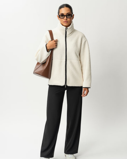 Casaco de Lã com Fecho de Correr à Frente e Gola Alta