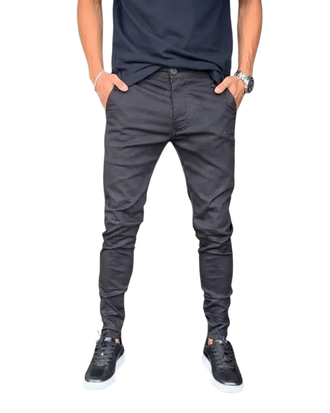 Calças justas elásticas confortáveis para homem