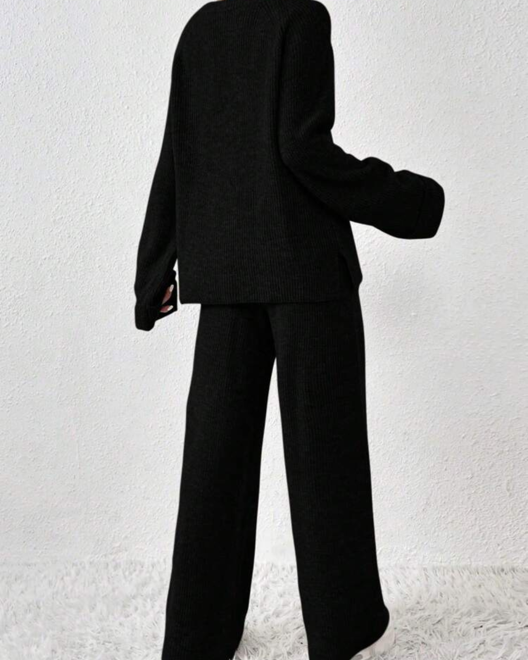 Conjunto de Camisola com Gola Redonda e Calças Confortáveis de Cintura Elástica para Mulher