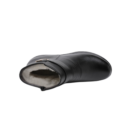 Botas de Couro Impermeáveis para Mulher com Fivela de Metal