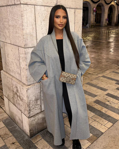 Casaco Comprido com Bolsos à Frente e Estilo Elegante