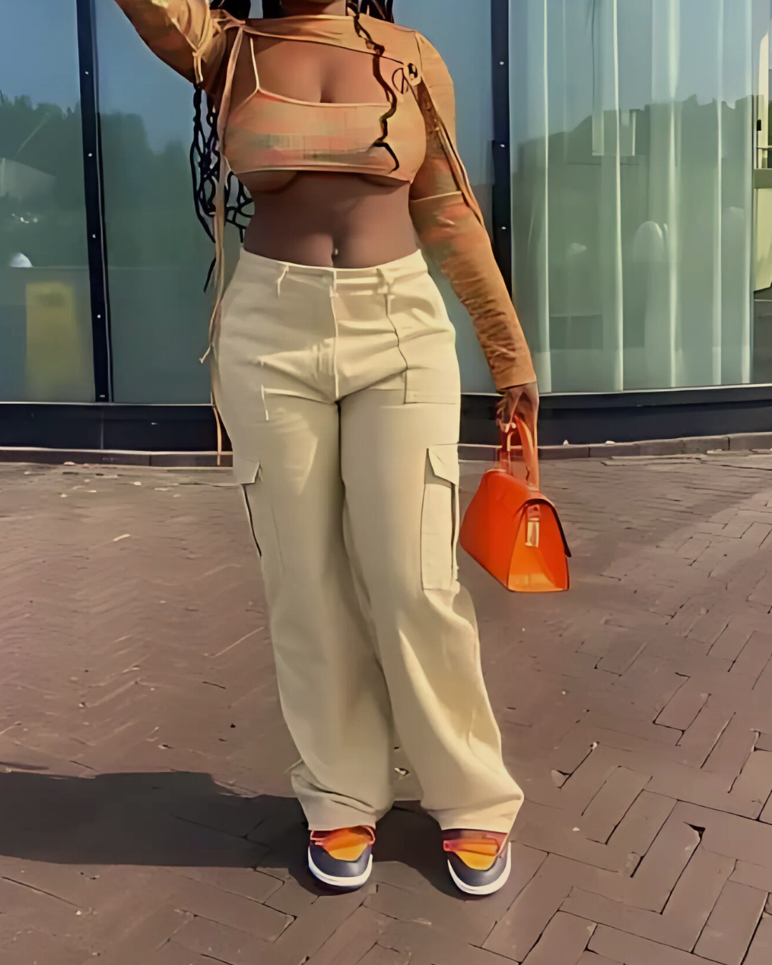 Calças Cargo de Ajuste Reto e Regulável para Mulher