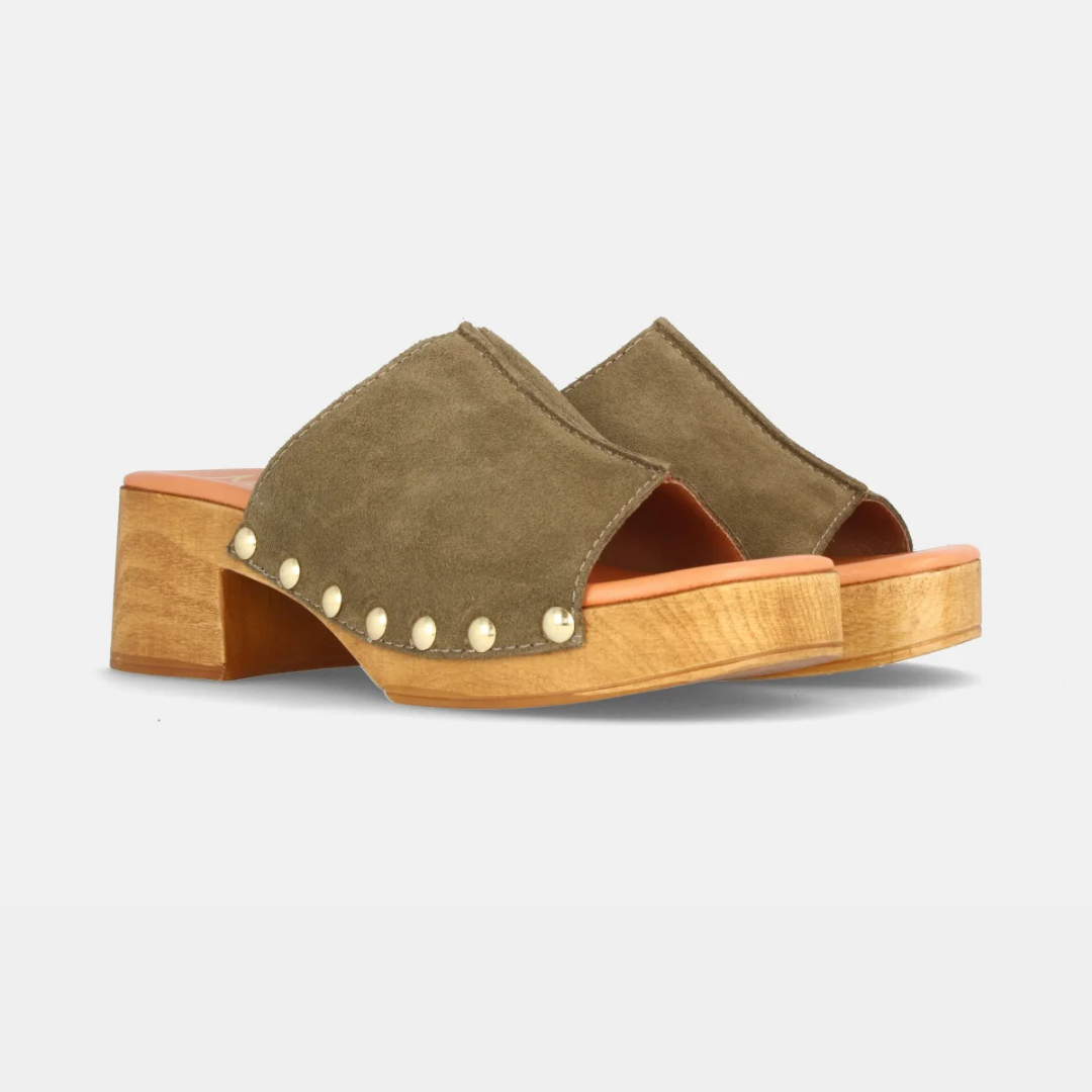 Sandálias de couro para mulher com plataforma e salto médio em couro