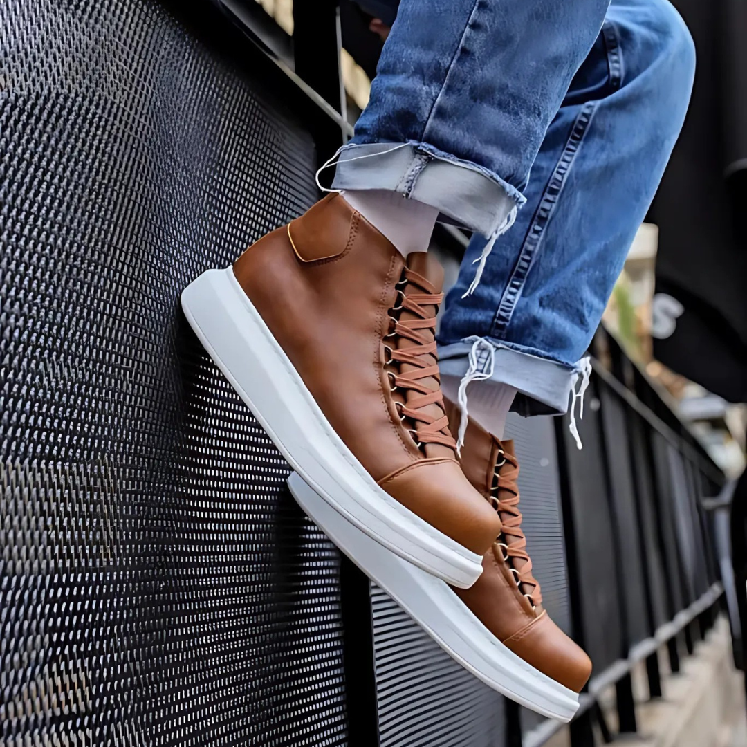 Sapatos casuais de couro para homem com sola ortopédica