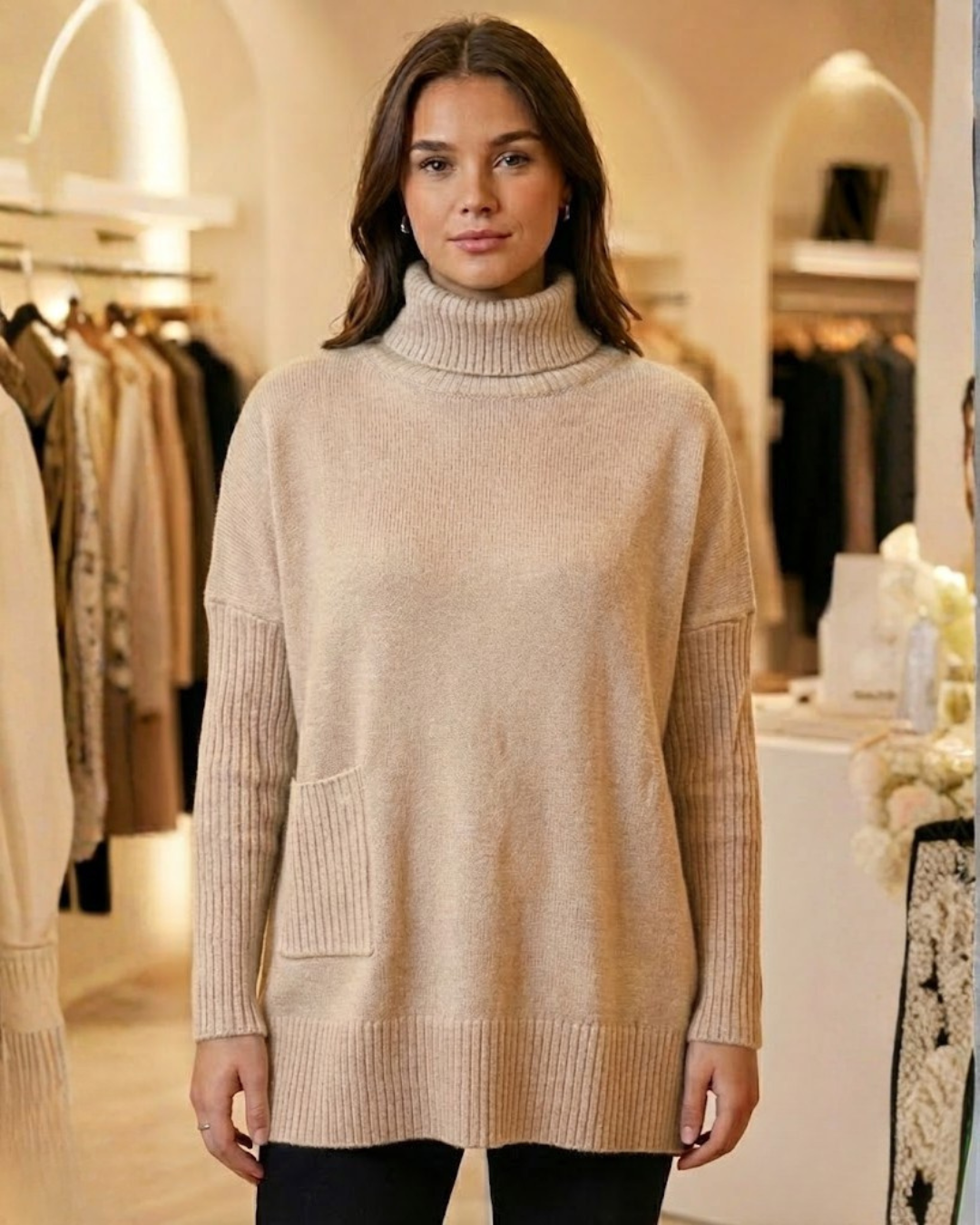 Camisola de gola alta de luxo para mulher